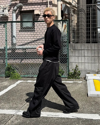 Two-pleat cotton wide-leg pants