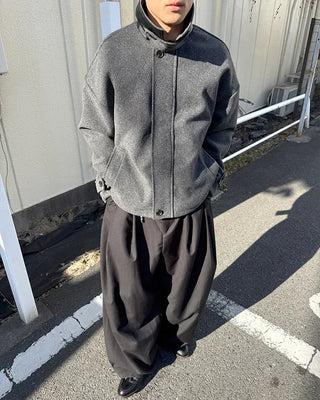 High-neck button-up half coat