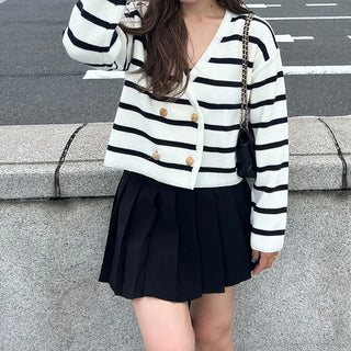 Striped double-button cardigan