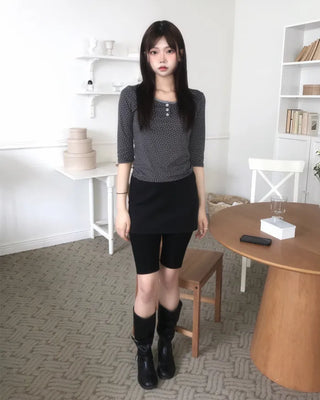 star button mid sleeve tee (3color)