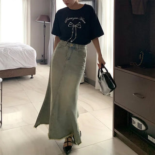 Long denim skirt