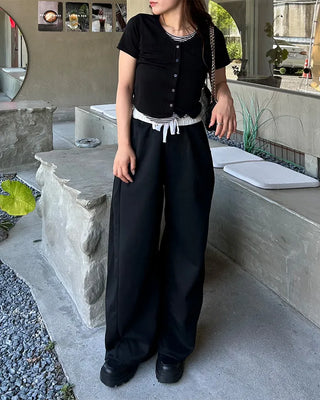 Two-tone wide sweatpants