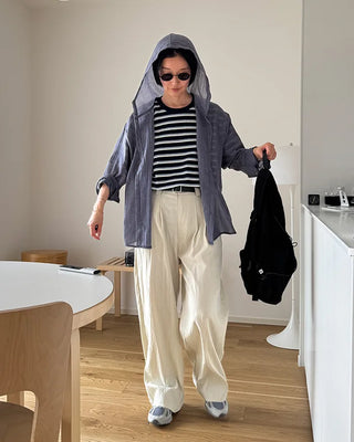 Cotton blend hooded shirt