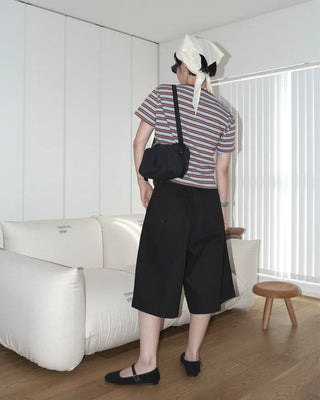 Cropped striped short-sleeved T-shirt
