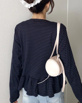 Waist frill striped T-shirt