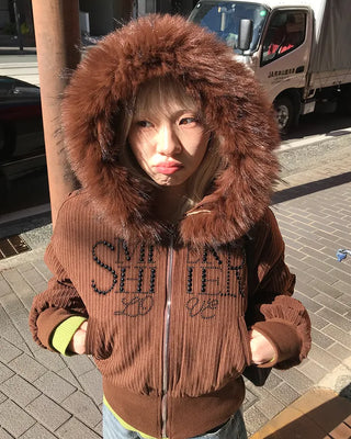 Corduroy Fur Hooded Zip