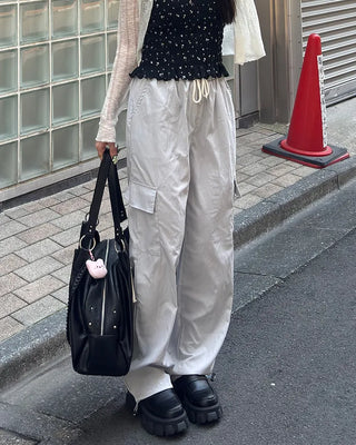 Cargo waist drawstring pants