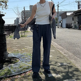 One-tuck easy denim pants