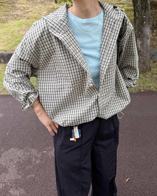 Gingham check oversized hoodie shirt