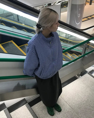 Gingham check half-zip pullover