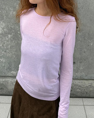 Round neck sheer long sleeve
