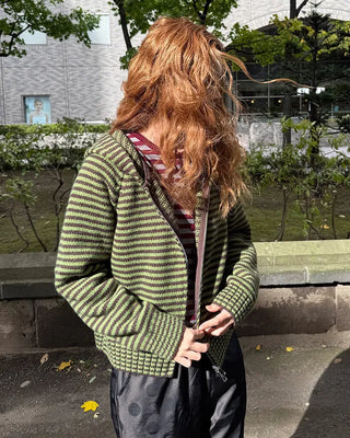 Striped knit zip-up