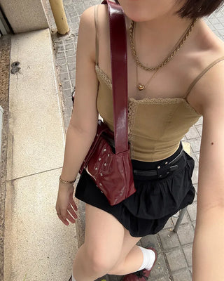 (With belt) Studded ruffle mini skirt