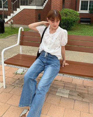 Flower embroidered blouse
