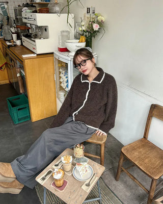 Two-tone knit cardigan