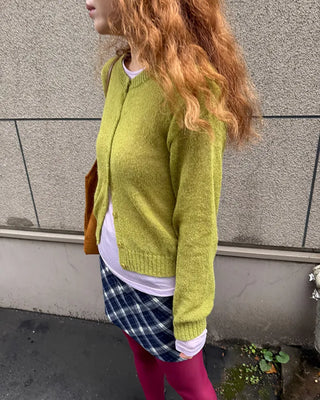 Round neck alpaca knit cardigan