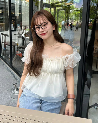 Organza Shirred Off-Shoulder Blouse