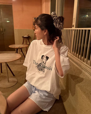 Oversized puffy dog short-sleeved T-shirt