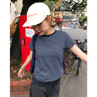 Basic striped half-sleeve T-shirt