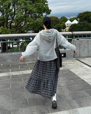 Checked Shirred Long Skirt