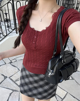 (Belt set) Checkered mini skirt
