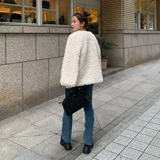 V-neck boa jacket