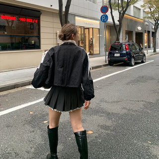 Ribbon Cropped Zip Jacket