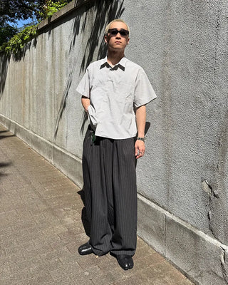 Striped button design wide slacks