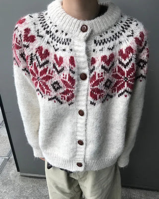 Colored Neck Nordic Knit Cardigan