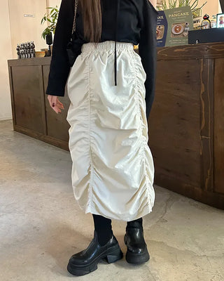 Banded Shirring Midi Skirt