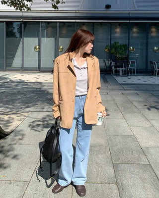 Three-button suede jacket