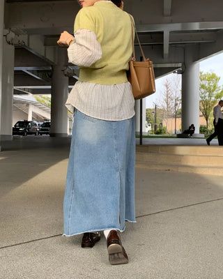 Long denim skirt