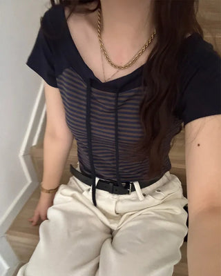 Raglan Border Off-Shoulder T-Shirt