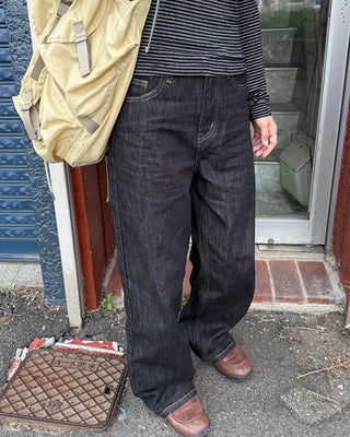 Non-faded wide denim pants
