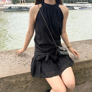 Halter neck frill mini dress