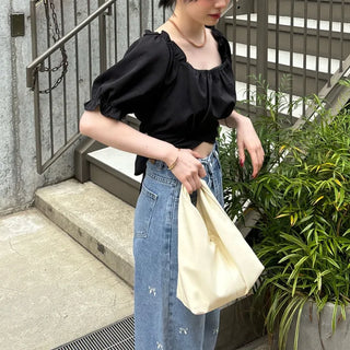 Back ribbon off-shoulder blouse