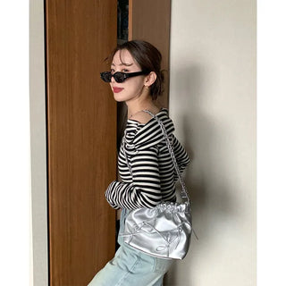 Striped off-shoulder knit