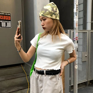 Cropped Frill Half-Sleeve T-Shirt