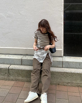 Two-tone border half-sleeve T-shirt