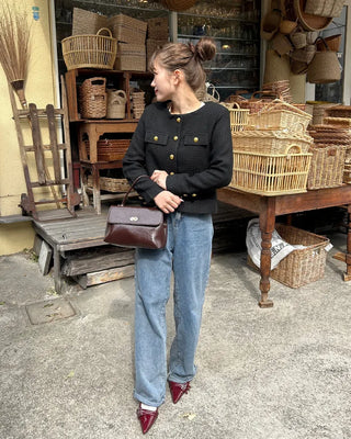 Gold button round tweed jacket