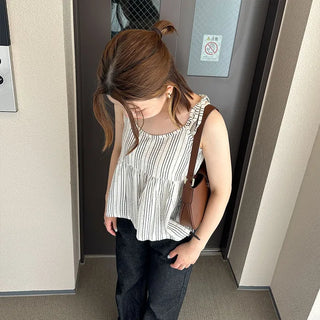 Striped shirred sleeveless top