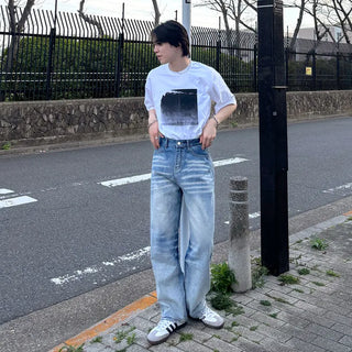 (Unisex) Washed Wide Denim Pants