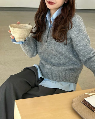 Shirt-layered loose-fit knit