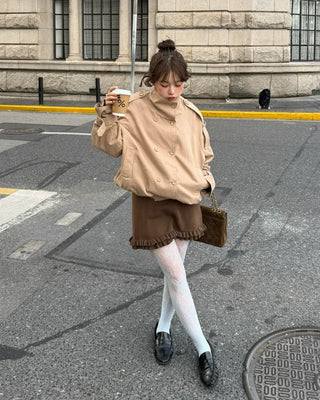 High-neck short trench coat
