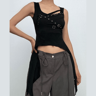 U neck cross front solid top