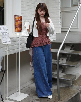 Side-slit wide denim pants