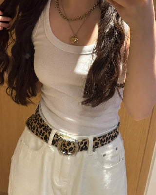 Round leopard belt