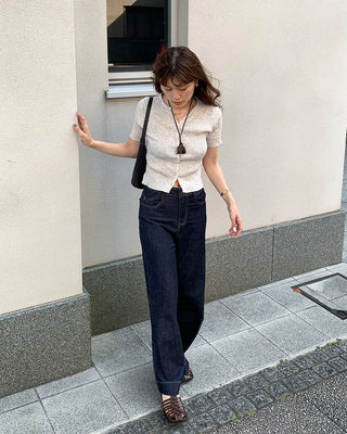 Ribbed Half-Sleeve Cardigan