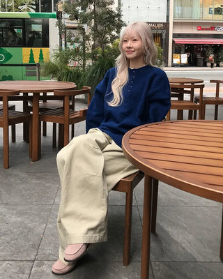 Henley neck oversized knit
