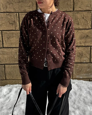 Polka Dot Round Neck Cardigan